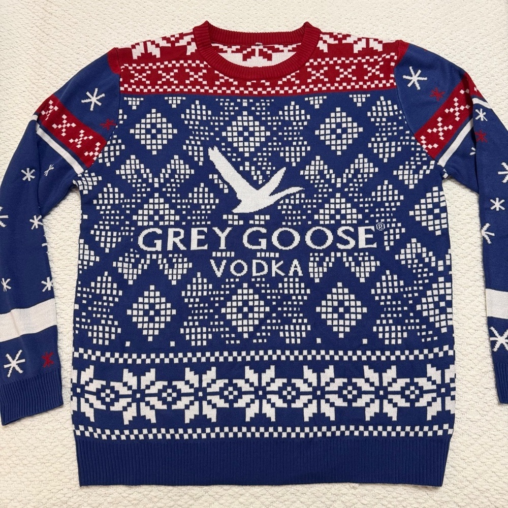 Grey Goose Vodka Christmas Sweater Blue Red White Men’s Large